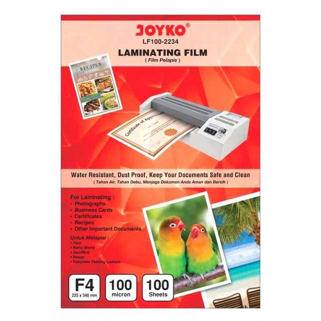 

PLASTIK LAMINATING FILM F4 FOLIO JOYKO 100 MC - 100 LEMBAR