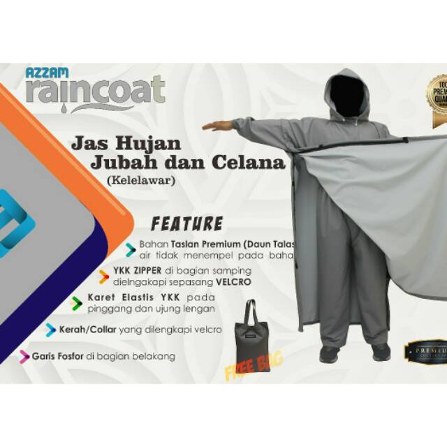 Jas Hujan Ponco kelelawar plus celana Bahan Taslan Azzam Raincoat Jas Hujan