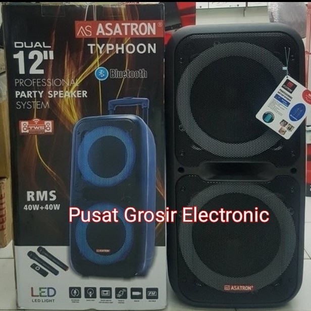 Speaker ASATRON 2x 12 Inch Typhoon 40 + 40 Watt / Speaker Meeting Portable / Speaker Bluetooth 2 Mic