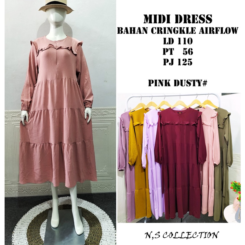 Jual Nsc Midi Dress Crinkle Air Flow Terbaru All Size Warna Pink Dusty Shopee Indonesia