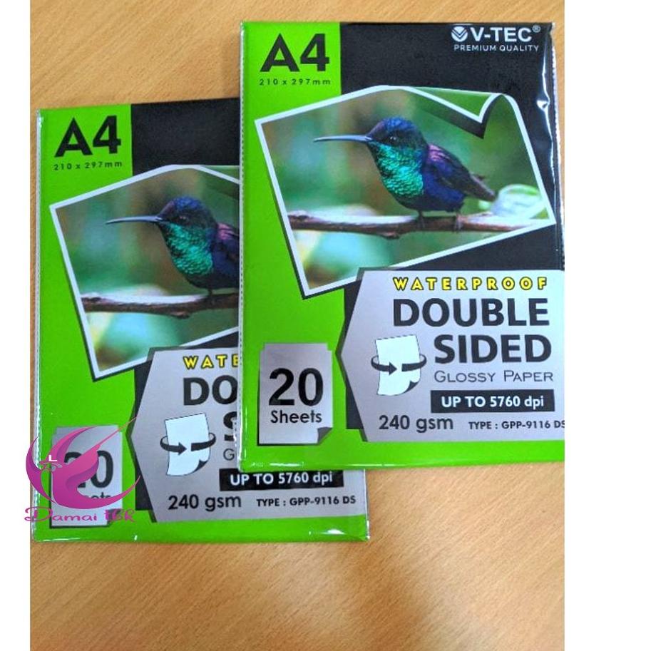 

Po Glossy Paper Double Sided Waterproof V-Tec kertas foto dua sisi V-Tec 9116 240 gsm a4 ダ