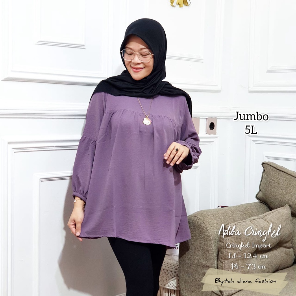 Atasan Wanita Jumbo / Baju Atasan Wanita Jumbo / Blouse Wanita Jumbo Model Adiba Crinkle Ld 124 Cm-1