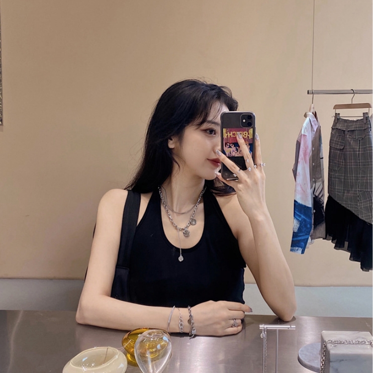 Aksesoris fashion wanita versi Korea dari ins fashion merah bersih multi-layer wajah tersenyum bulat merek hip-hop kalung pria dan wanita