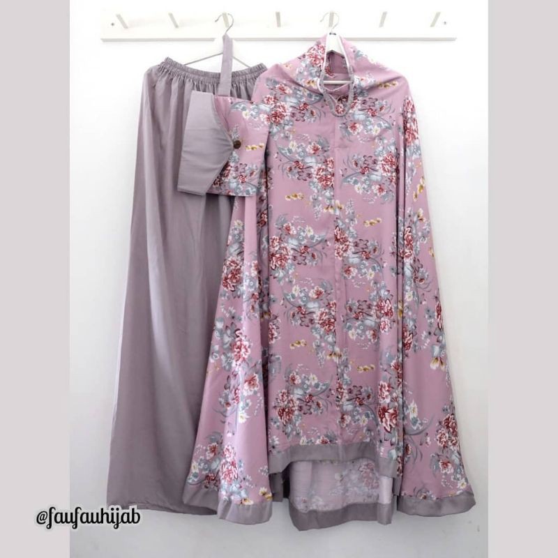 Mukena Faufau butik Sonya bunga besar dusty ungupink