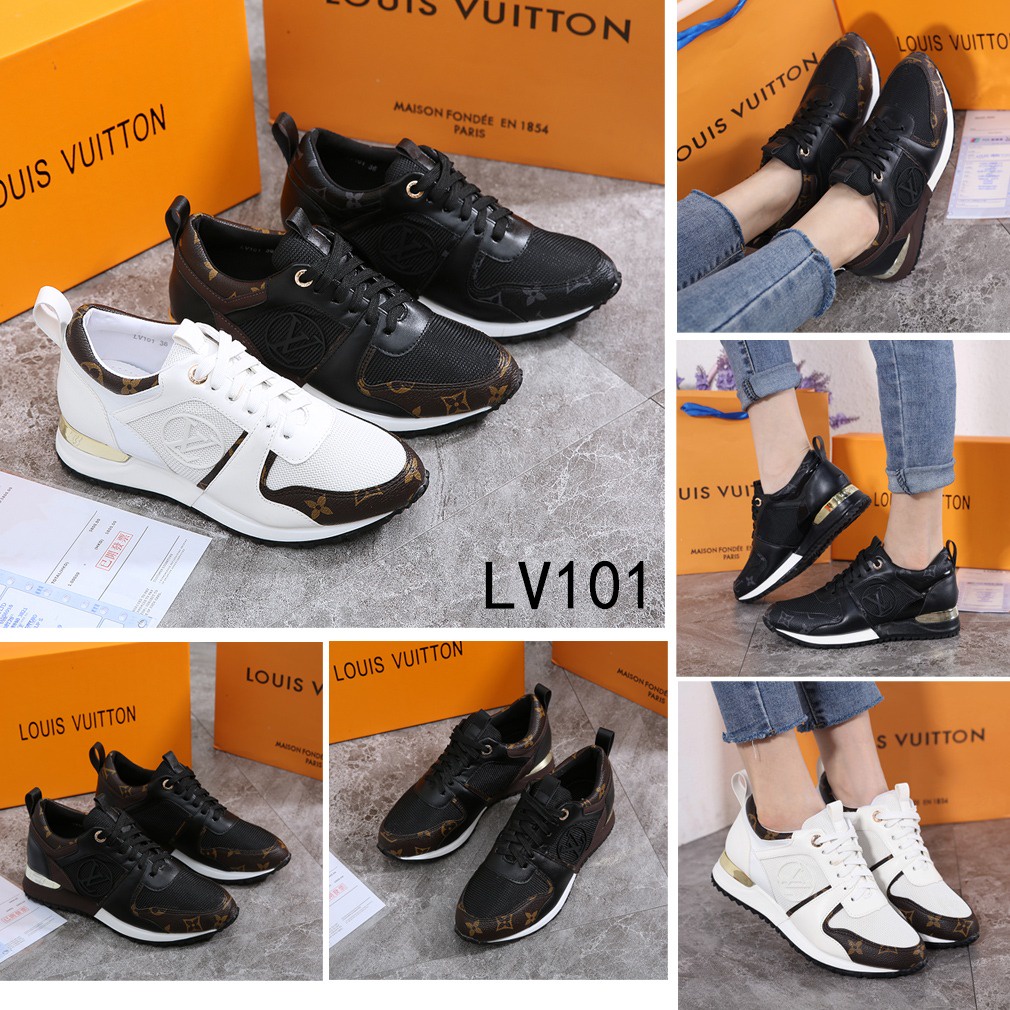 LLV  Run Away Leather Calfskin &amp; Monogram Canvas Sneakers LV101