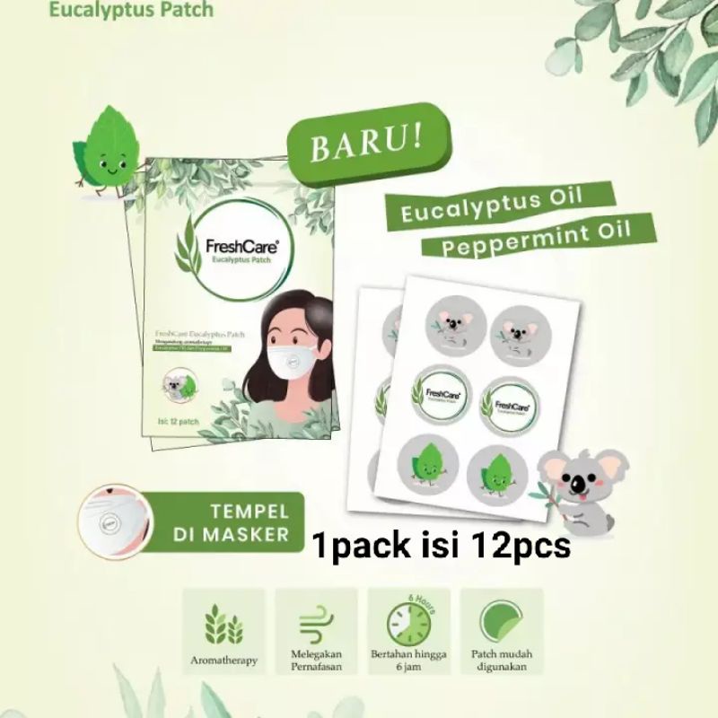 Freshcare Eucalyptus Patch 1pack isi 12pcs - Fresh Care Stiker Masker AromaTerapi Mint - Sticker Masker Bau Mint