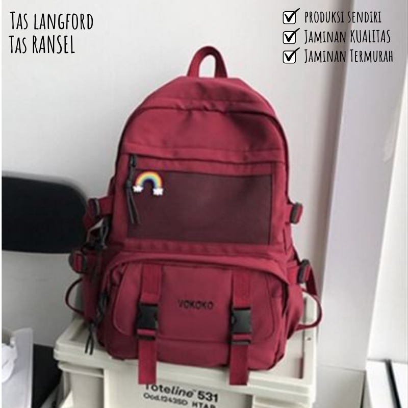 Tas Ransel Punggung Backpack Kanvas Bahu Simple Kekinian Model Kasual Termurah Gaya Terbaru Korea Remaja Travel Pria Wanita Cewek Cowok 003