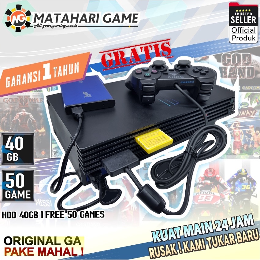 PS2 50Game Paket Lengkap - Sony Playstation Fat HDD40GB +Free 2Stik +50 Game