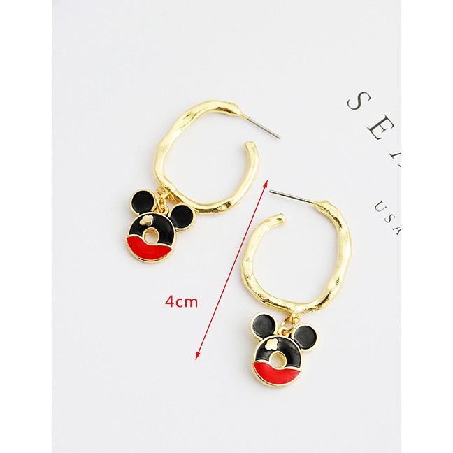 LRC Anting Tusuk Fashion Color Alloy Drop Glaze Mickey Stud Earrings K33604