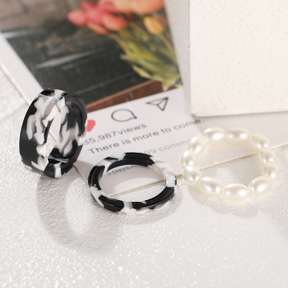 3Pcs/Set Retro Pearl Resin Ring Set Colorful Gradient Finger Rings Women Jewelry Accessories