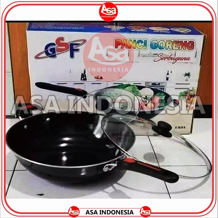 Panci Wajan Goreng serbaguna lapisan teflon tutup kaca merk GSF diameter 32cm (TSC333) - ASA Indones