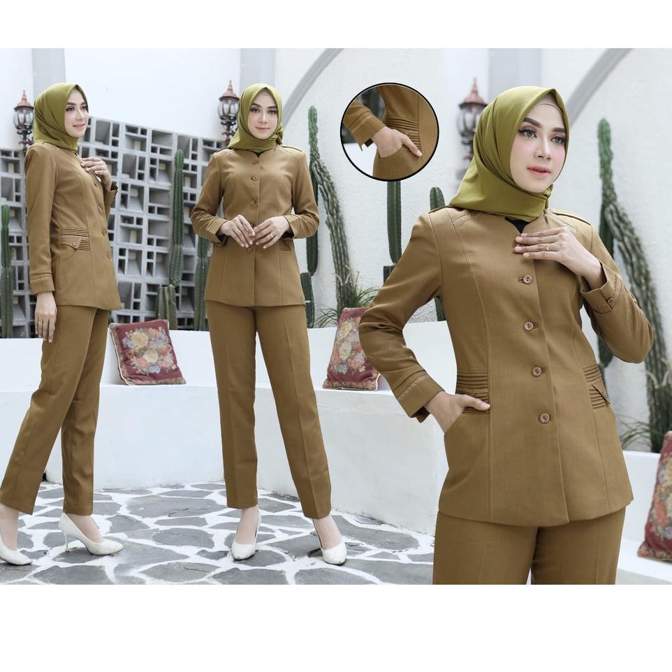seragam Dinas Wanita Khaki Set Rok A Blazer Pemda Kheki Stelan Rok Span Seragam PNS Pemda Tua Baju P