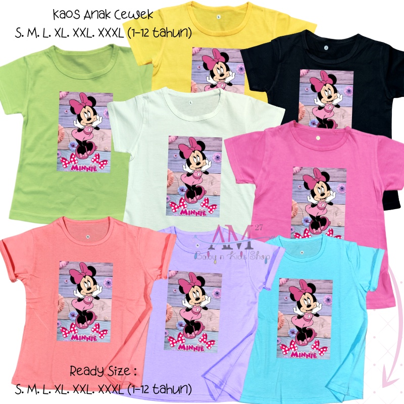 K002-KTL Baju Kaos Anak Cewek 3-10 tahun ukuran S.M.L.XL.XXL.XXXL Minnie Blok