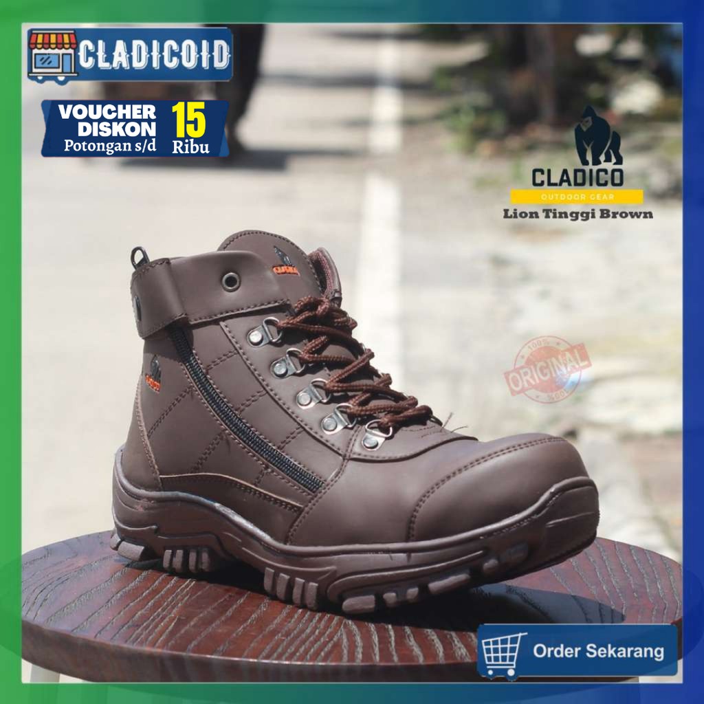 Sepatu Safety Pria Ujung Besi Original Kerja Lapangan, Outdoor, Hiking, Gunung Cladico Lion Hitam