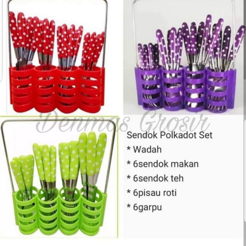 (MURAH) Sendok Polkadot Garpu Pisau Stainless Steel 24pcs