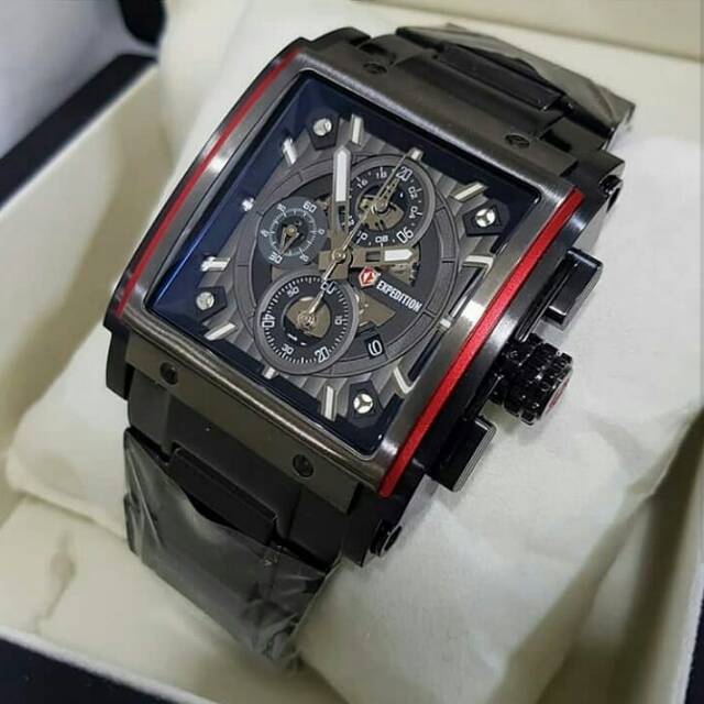 JAM TANGAN PRIA EXPEDITION 6731 COWOK BLACK GREY RED ORIGINAL
