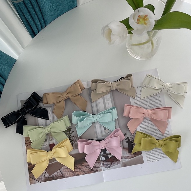 JEPIT PITA RAMBUT MODEL RIBBON CUTE KULIT LEATHER MEDIUM SOFT PASTEL COLOR WARNA SOLID LEMBUT JEPITAN HAIR SNAP PRETTY CLIP HAIRCLIP KLIP AKSESORIS ANAK