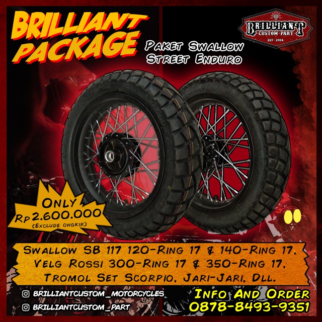 Paket ban  Swallow  Street  Enduro  SB 117 Beserta velg Rossi 