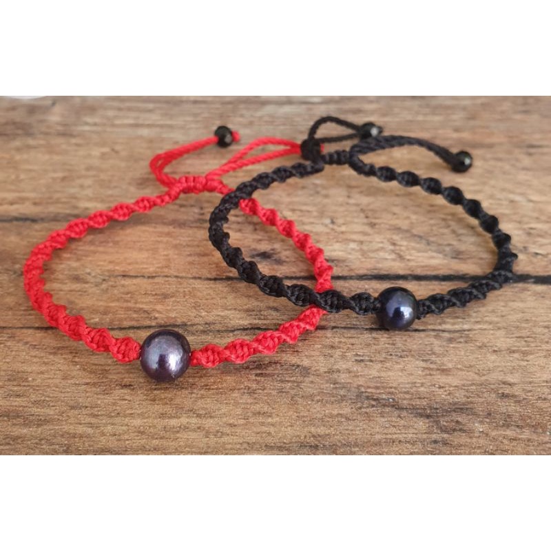 Gelang tali mutiara air tawar hitam