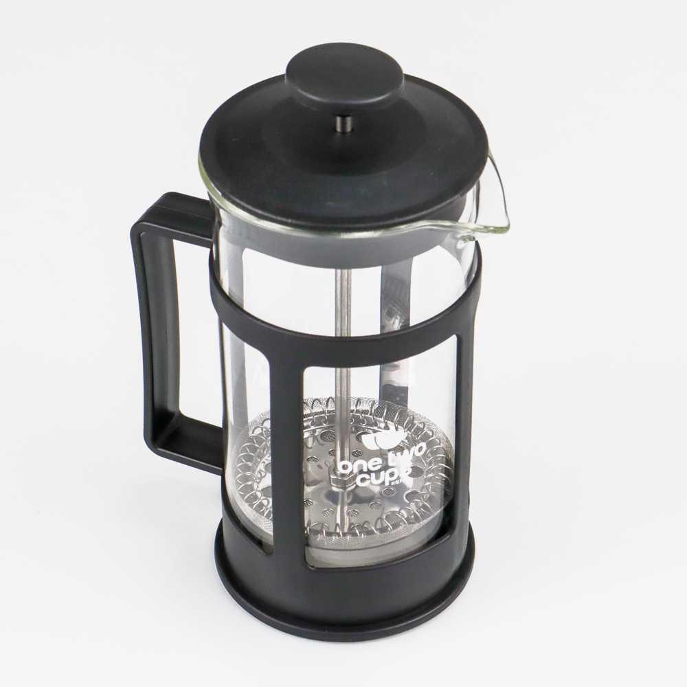 

One Two Cups French Press Coffee Maker Pot Bean Pattern 350ml - KG73I - Black