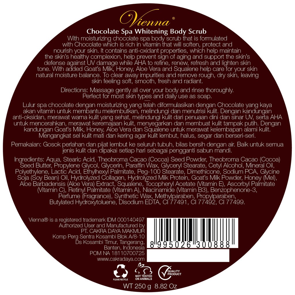 VIENNA BRIGHTENING BODY SCRUB NOURISHING CHOCOLATE 250Gr