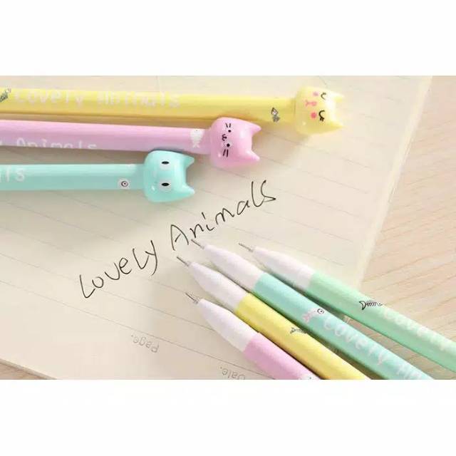 Pulpen meow pastel gell pen cat kucing lucu