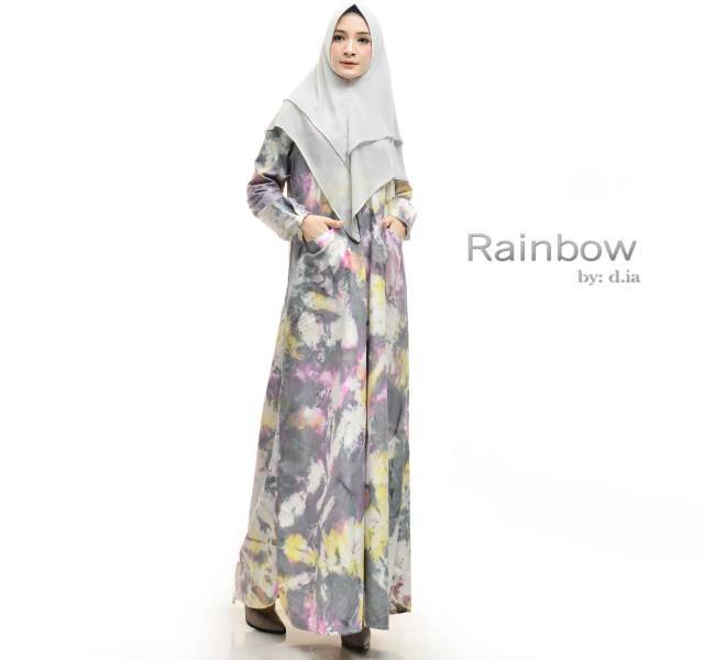 Setelan Wanita Muslim Terbaru Gamis Hijab Terbaru Rainbow Mikro Ceruti Babydoll