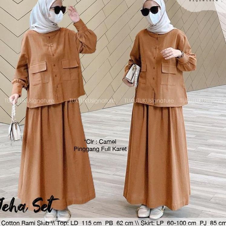 MYT.26Au22ᴳ– Jeha Set setelan rok rami linen wanita elegankekinian