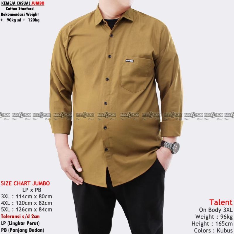 Kemeja formal Pria Jumbo 3XL 4XL 5XL hem polos lengan panjang original myman
