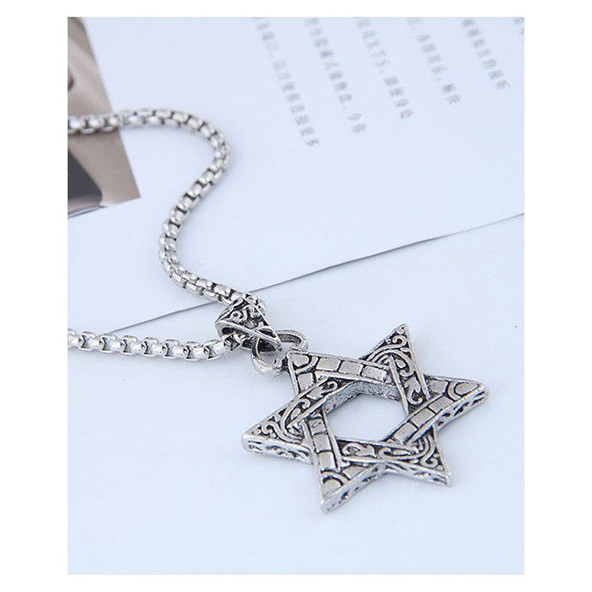 LRC Kalung Fashion Silver Metal Six-color Ray Long Necklace A57446