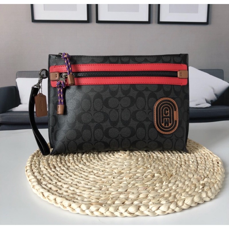 COACH CLUTCH ACADEMY POUCH IN SIGNATURE CANVAS WITH PATCH ORIGINAL