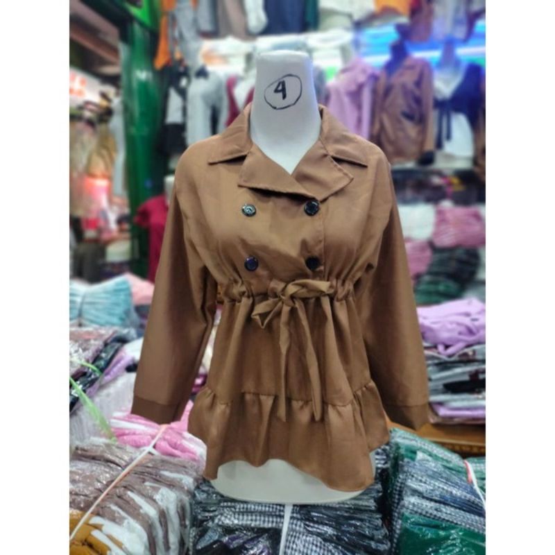 BM ~ Atasan Bangkok serut model Korean style moscrepe lengan panjang COD |Blouse wanita Korean style-moca