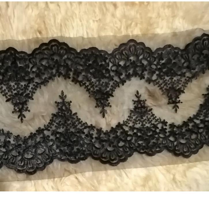 #PRICEPOOL renda bordir brokat tile pinggiran 2 sisi sama lebar 24 cm (harga per 50cm) ✪BIG ⚡ALE✪
