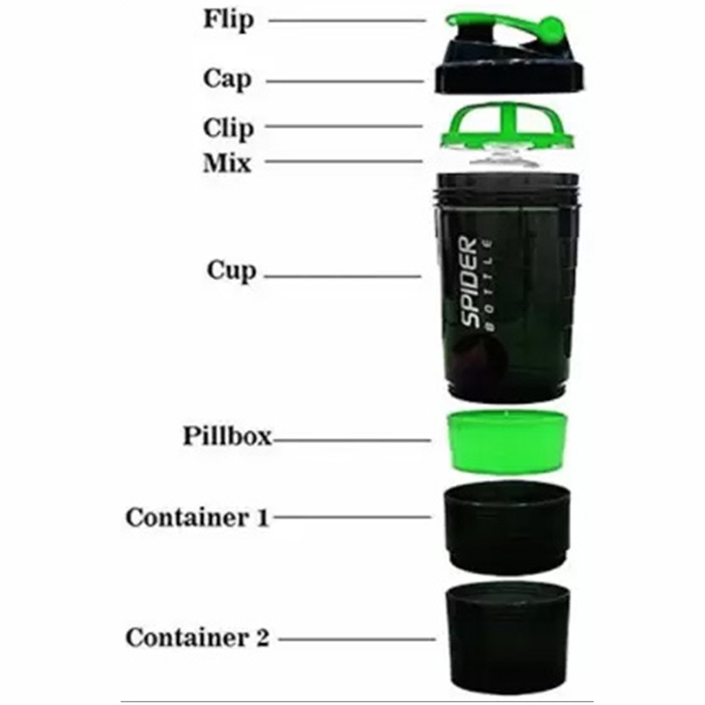 Shaker Spider Bottle 600 ml / 3in1 air botol fitness gym minum shake smart smartshaker susu suplemen