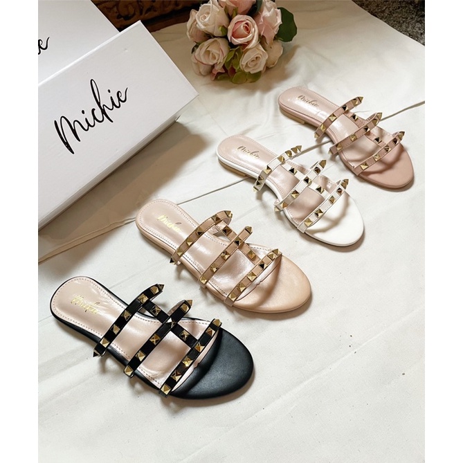 STUDDED SLIP SANDALS