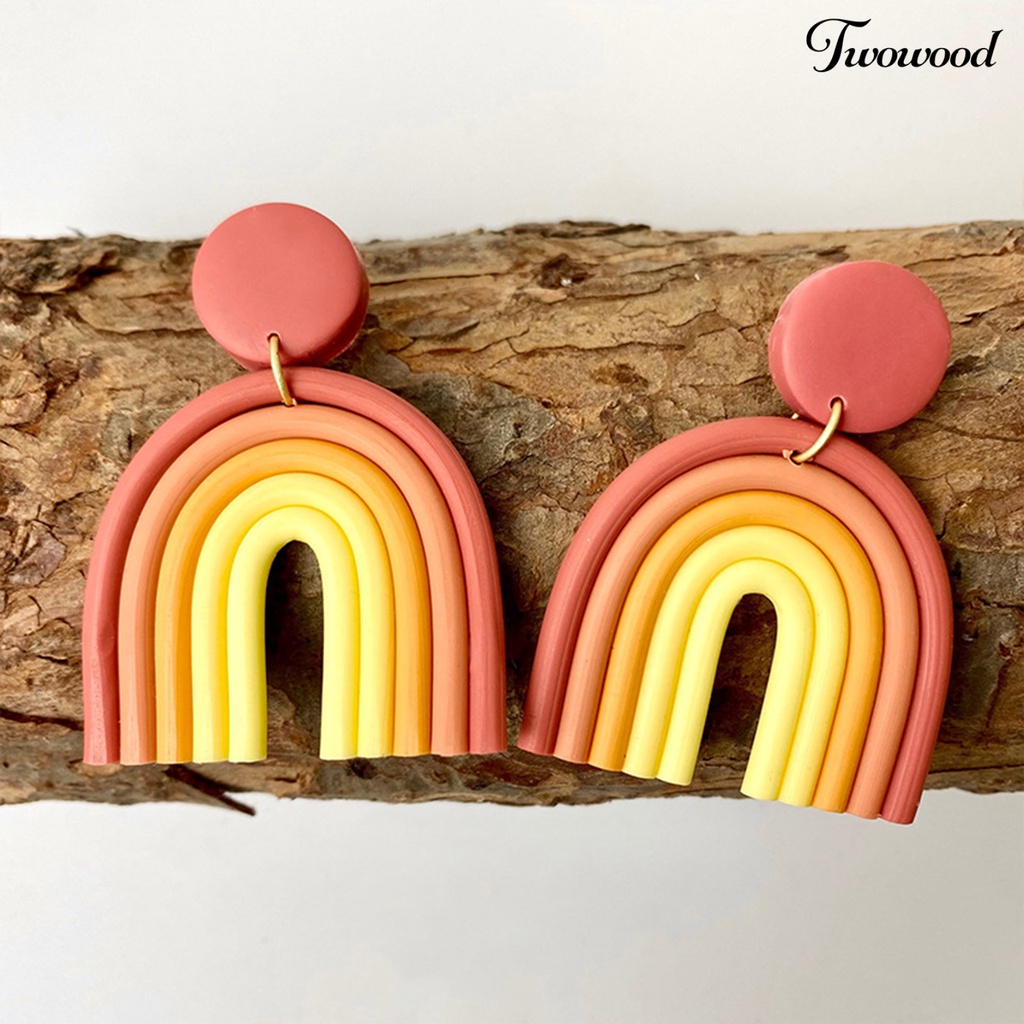 Twowood 1 Pair Drop Earrings Geometric U Shape Colorful Polymer Clay All Match Bohemian Stud Earrings for Dating