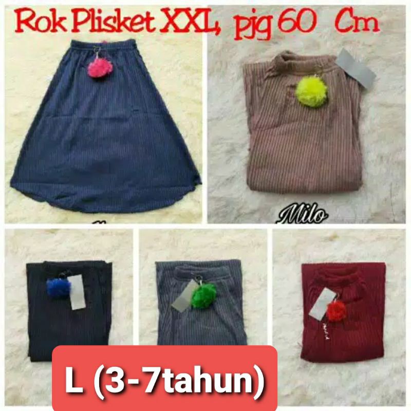 Rok plisket anak polos L &amp; XL free pompom