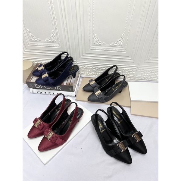 sepatu heel wanita terbaru kekinian LOUISDEAR P95 sepatu bahan satin Heel 3 cm tali belakang