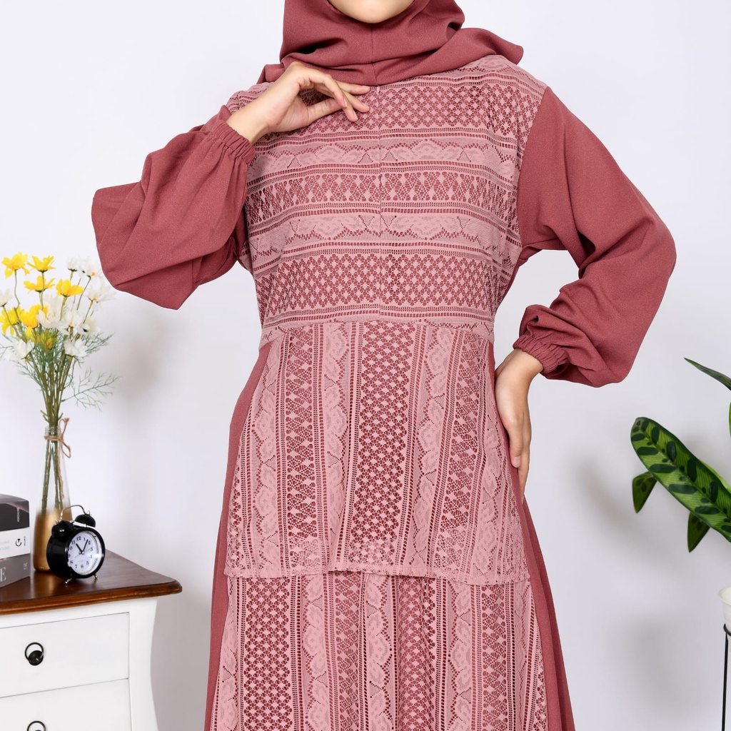 GAMIS BRUKAT SAKHI TILE DOT SET SYARI BROKAT ELISABETH ATHASYA set khimar ceruty S M L XL XXL syari lebaran muslimah pesta terbaru