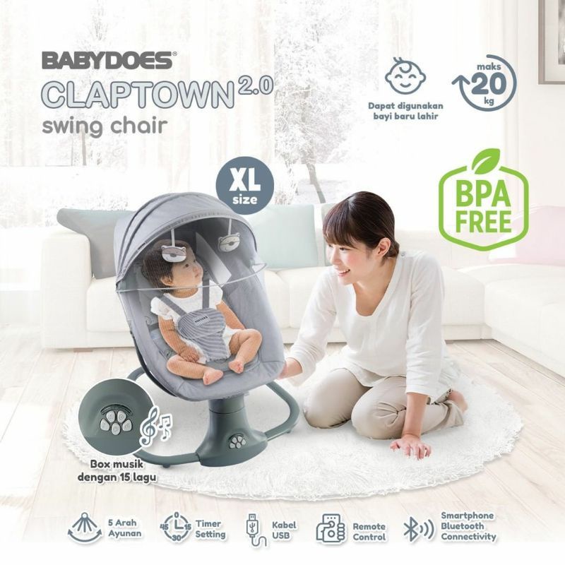 Makassar - Babydoes Claptown 2.0 AL With Remote Control Ayunan Bayi Bouncer Elektrik Baby Swing Otomatis