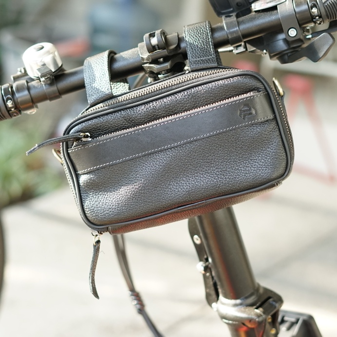 Aksesoris Sepeda - Urban Bike Bag, Tas Sepeda Kulit Asli, Tas Sepeda Lipat, Fixie, Mtb - Hitam
