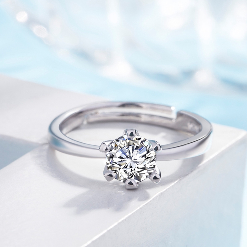 Cincin Kawin Pertunangan dengan Enam Rahang Zirkon Untuk Wanita Ring Adjustable-1