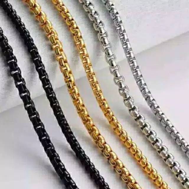 Kalung Rolo Titanium / Kalung Titanium Pria Wanita Gold Silver