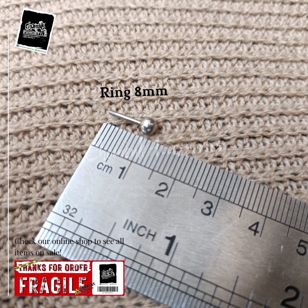 anting tindik barbel telnga-lidah Silver titanium pendek piercing earring anting tindik barbel telinga-lidah Silver titanium pendek-4