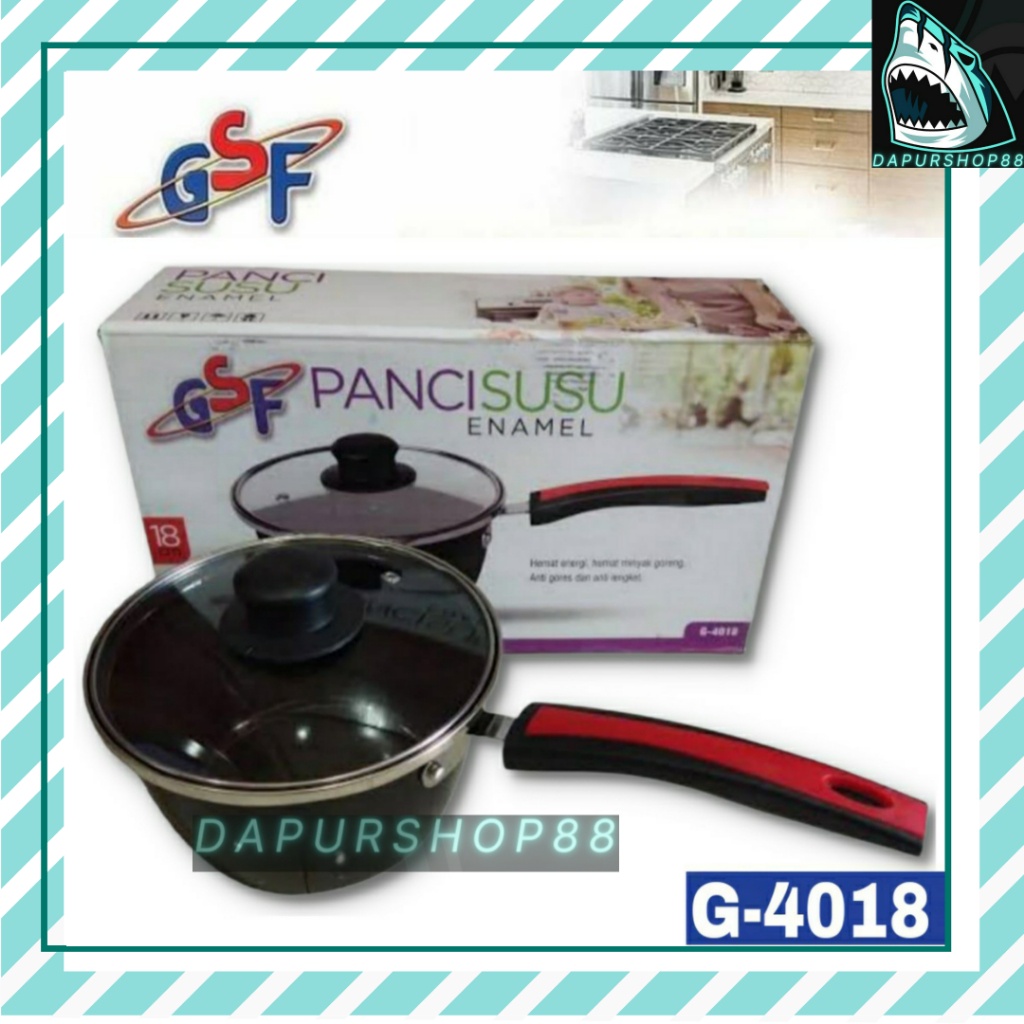 PANCI SUSU ENAMEL TUTUP KACA 18CM / SAUCE PAN ENAMEL GSF G-4018 / GSF G 4018 / GSF G4018 / GSF 4018