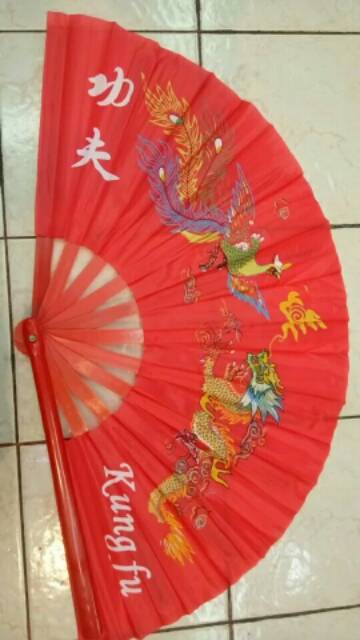 Kipas Dragon Phoenix KungFu Gagang Plastik Seri Warna