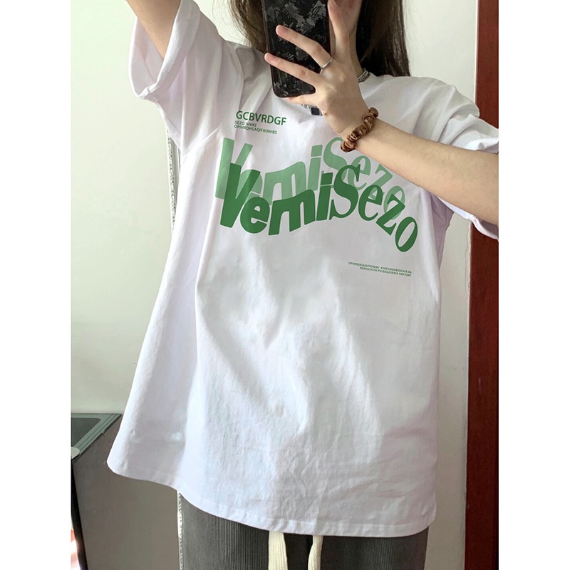 EUNII T-shirt Lengan Pendek Gaya Amerika️ Bahasa Inggris Pencetakan Longgar Korean Style/Kaos Atasan Wanita/Baju Kaus Oversize Wanita