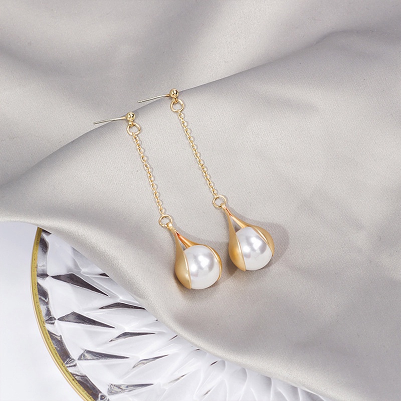 Anting Rumbai Panjang Aksen Mutiara Gaya Retro Perancis Untuk Wanita