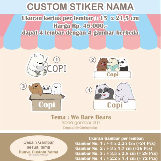 

STIKER NAMA / LABEL NAMA Lucu print n cut dpt 100 pcs , waterproof KODE :We are bears bears