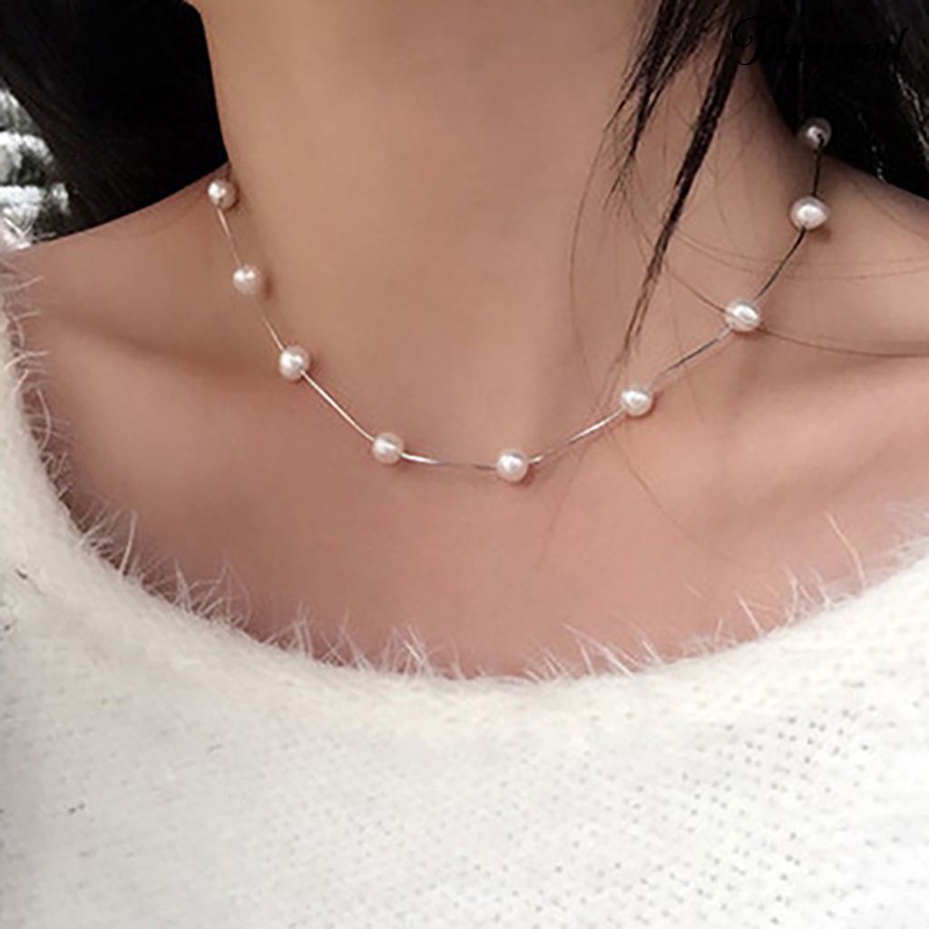 Kalung Rantai Klavikula Mutiara Tiruan Bahan Alloy Adjustable Untuk Wanita